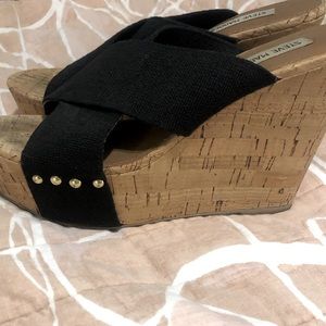 Steve Madden Black strappy Cork Bottom Wedge Sandals Size 7.5